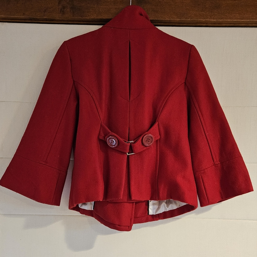 Forever Audrey Red Pea Coat, Size M - Picture 2 of 10